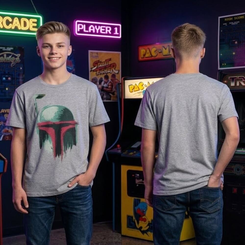 Star Wars Boba Fett Graphic T Shirt Kids XL 15 17 Mad Engine Gray Short Sleeve
